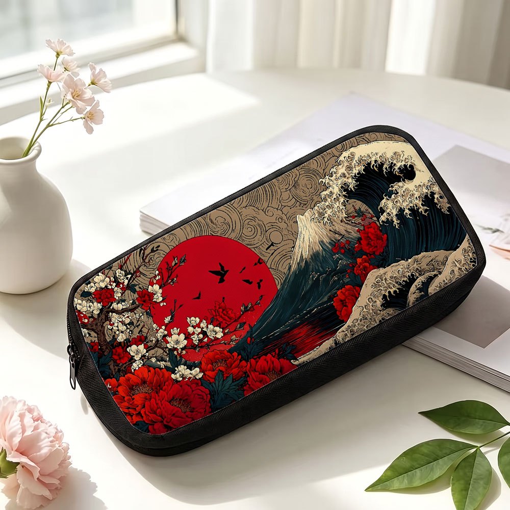 TEMU 1pc, Japanese -e Pencil Case Printed Pencil Case, Zipper Stationery Storage Pouch, Stylish Portable Pen Organizer, Ideal For Teen Students,
