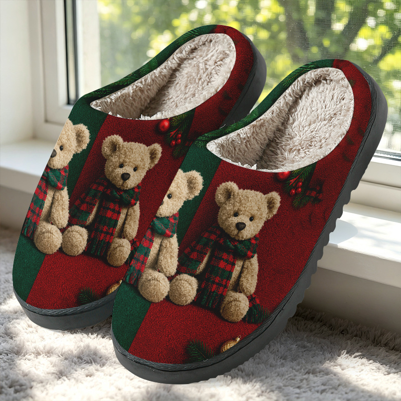 TEMU [2026 New Style] Thickened Lightweight Christmas Cartoon Teddy Bear Slippers, And Warm, Suitable For Home/bedroom/living Room/travel/outdoor,