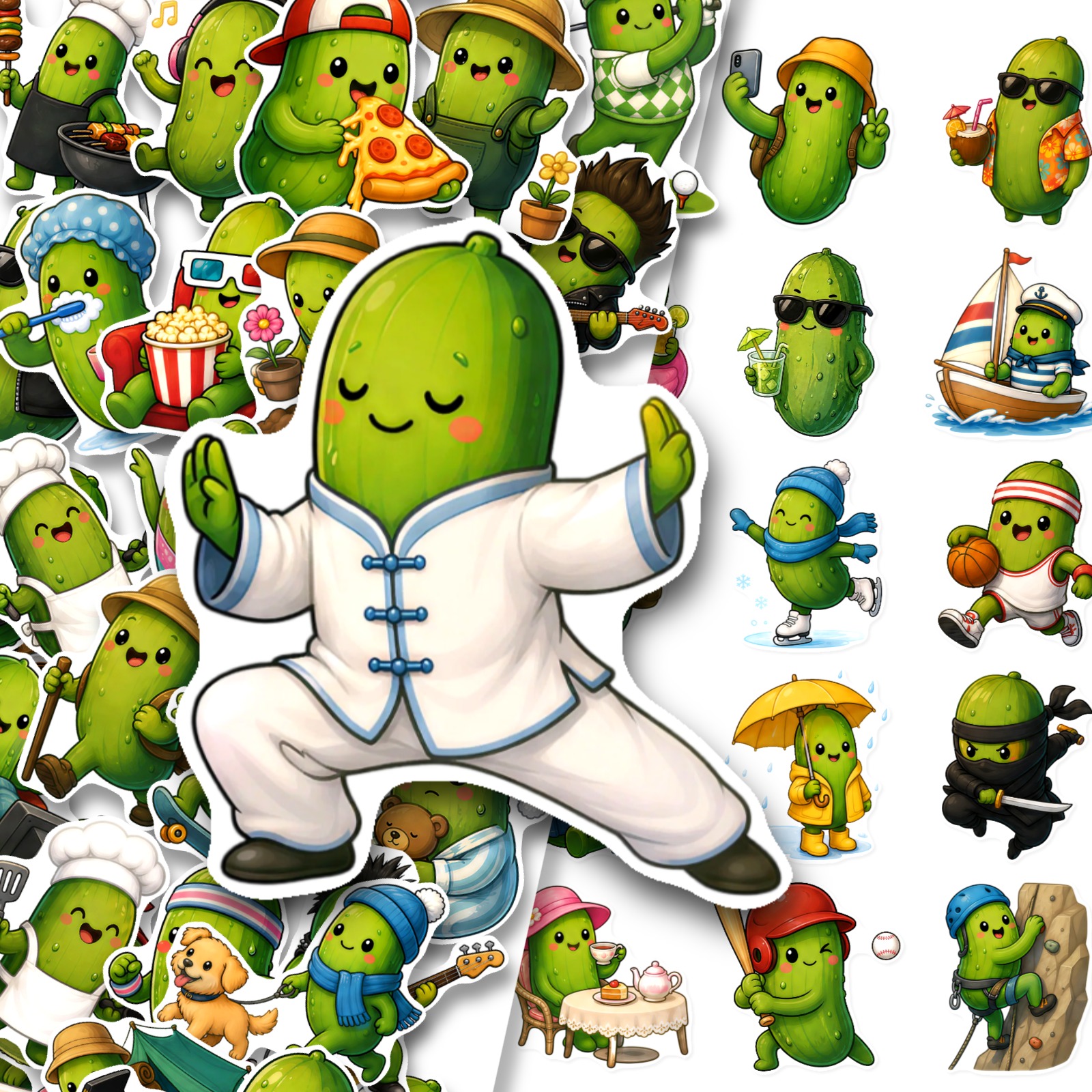 TEMU 50pcs Pickle-themed Journal Stickers Suitable For Diary Decor, Mental With Pp Plastic Sheets, Irregular Shapes & Glossy - Cute Pickle Characters