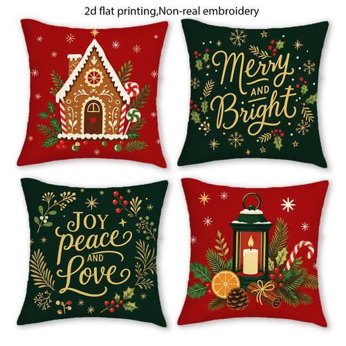 4 piezas, fundas de cojín rústicas navideñas de imprimación 2d, sin bordado real de de jengibre - fundas de cojín con de farol, 12x12/16x16/18x18/20x20 pulgadas, fundas de almohada decorativas de invierno para el hogar, para dormitorio, , sofá, coche, sin rellenos de almohada