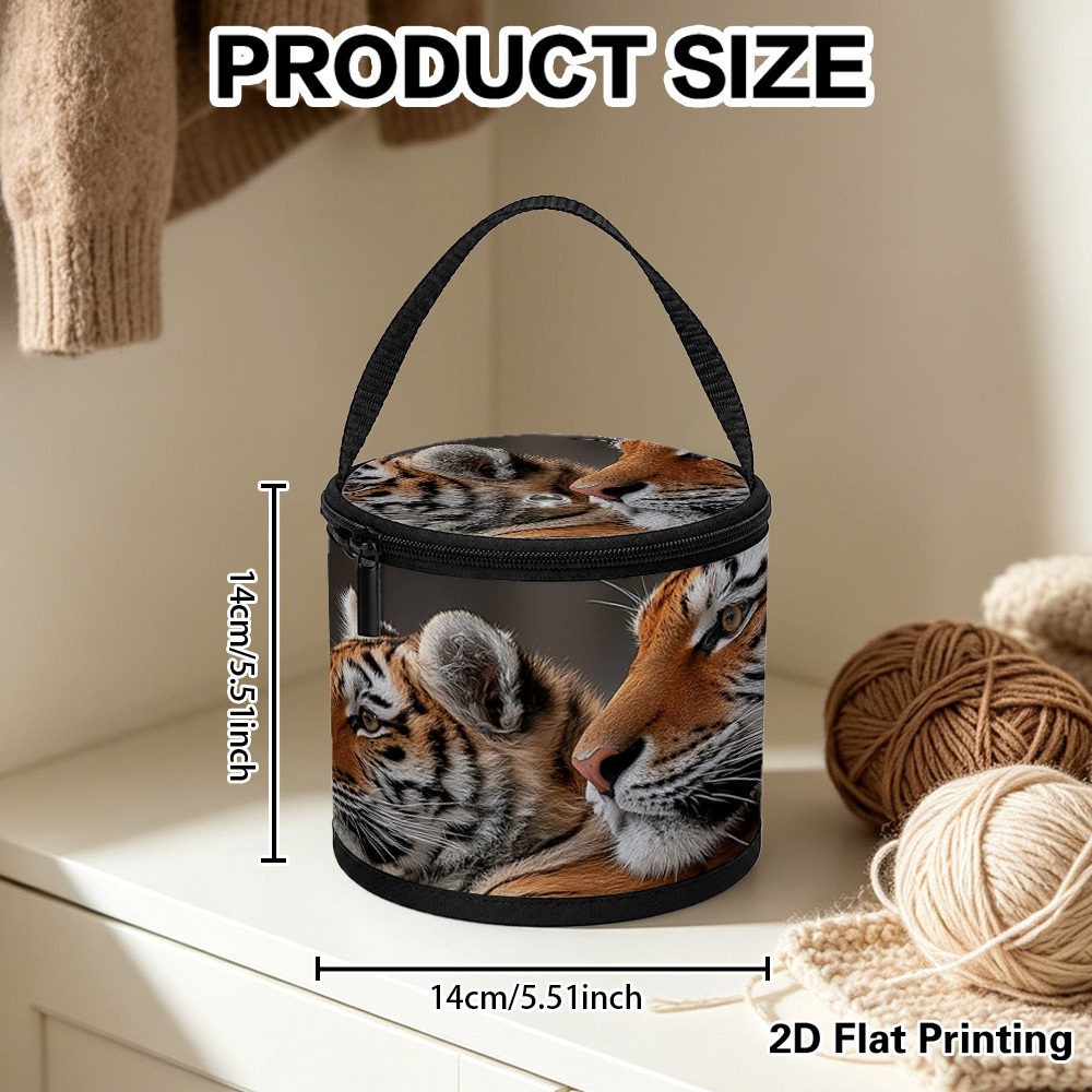 TEMU 1pc Ridesay Tiger Print Yarn Ball Holder Bucket - Tiger Face Craft Basket Suitable For Crochet & Knitting Supplies, Yarn Organizer With Tiger