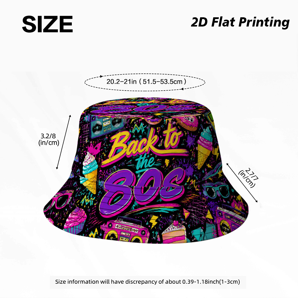 TEMU 1pc Retro 80s Music Themed Unisex Fisherman Hat - Funky Vintage Suitable For Travel, Beach Parties, Events & Themed Outfits, Nostalgic 80s For
