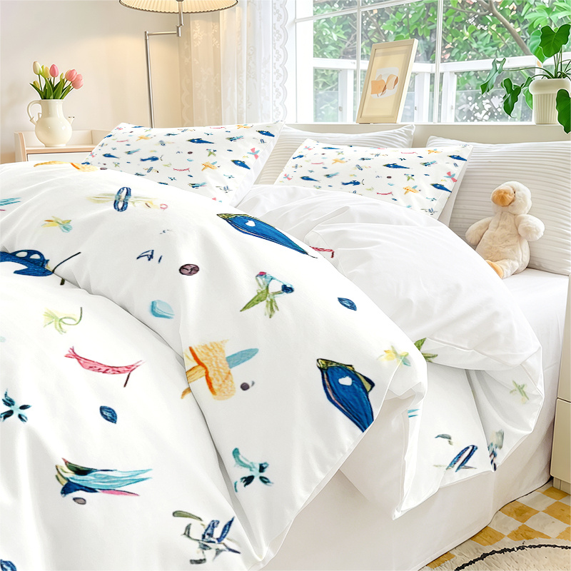 2 3pcs blue fish flying mechanism   pattern duvet cover set set   1 duvet cover 1 2 pillowcases no filler   bedroom soft and comfortable bedding decoration machine washable polyester fiber duvet cover set ideal