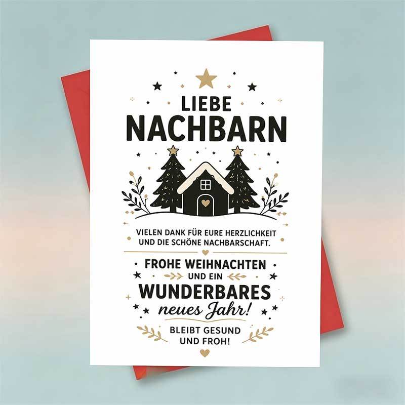 TEMU 1 Greeting Card + 1 Envelope Elegant Christmas Greeting Card, Snowy House And Trees Design " For Neighbors", Perfect For Neighbors, Minimalist