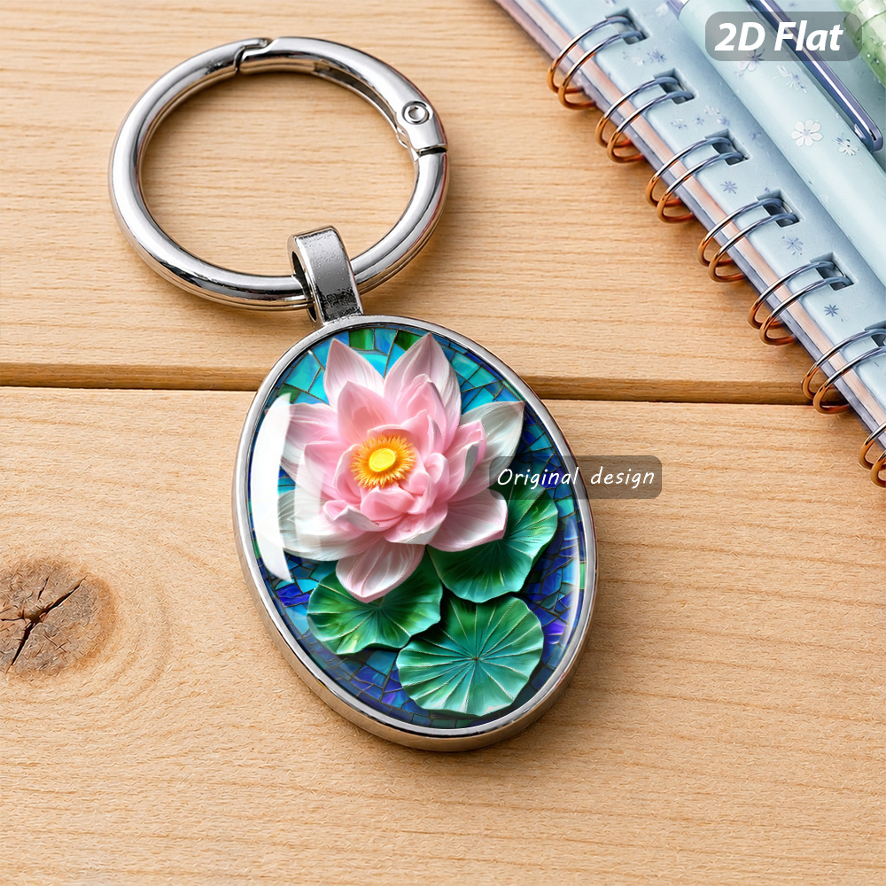 Exquisite Pink White Lotus Shaped Keychain
