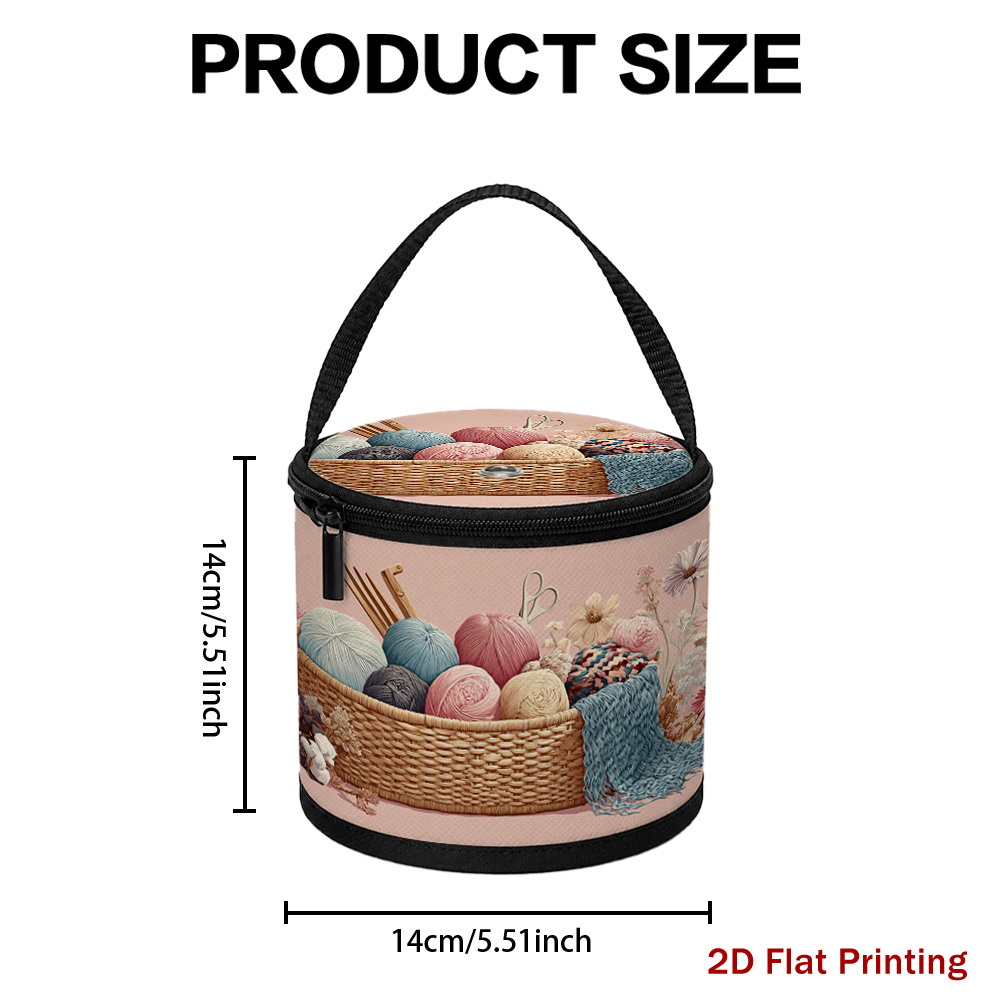 TEMU 1pc Yarn Storage Organizer, Knitting Basket Flowers Art Pattern, Collapsible Zipper Lid With Yarn Outlet Hole, Portable Handle. Knit & Crochet