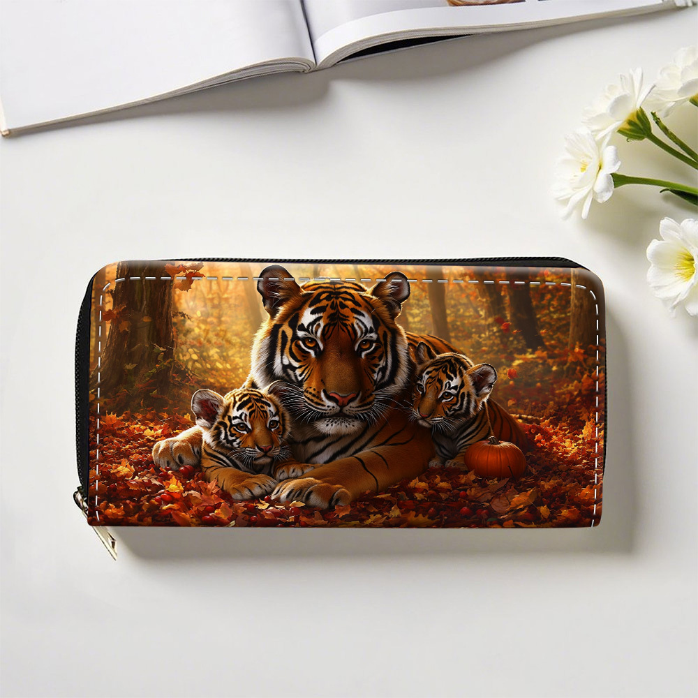 TEMU 1pc Autumn Designed Long Wallet With Zipper, Multifunctional Purse With Card Holder Card Slots And Coin Pouch, Fashionable Zip Around Purse