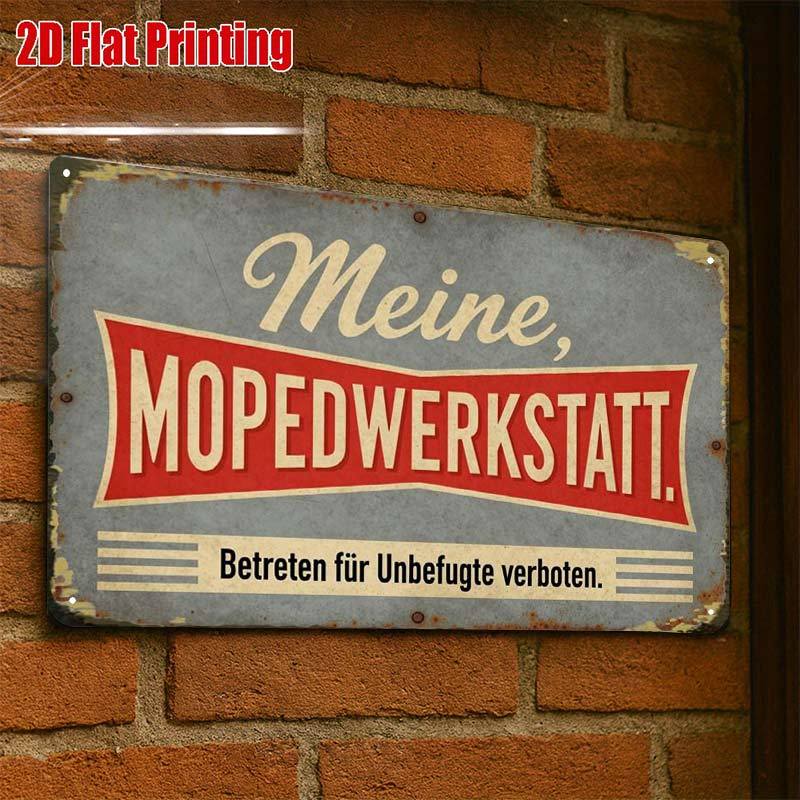 TEMU 2D Flat - 2D-Flat, ., Vintage Moped Werkstatt Metallschild, Kreatives Blechschild Garagendekoration, Auffällige Schrift, Hochwertiger Druck,