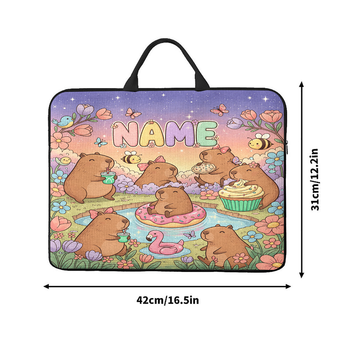 Custom Capybara Picnic Pattern Large Laptop Bag with Handle