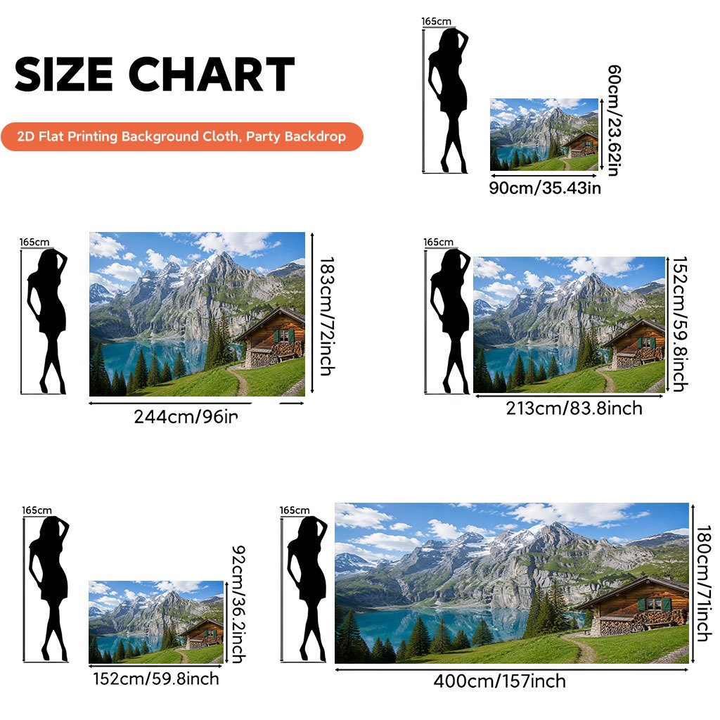 Mountain Cabin And Lake Scenery Background Cloth Banner