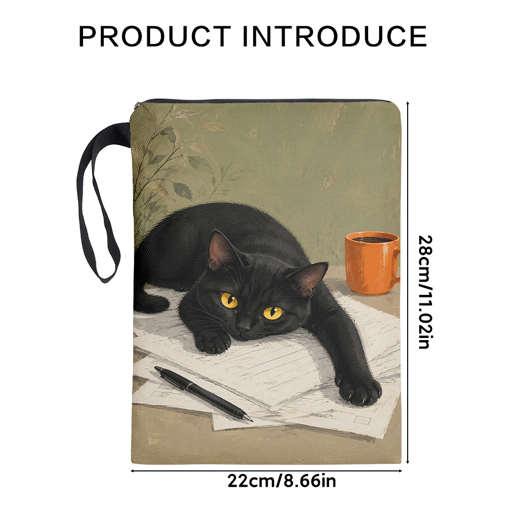 TEMU 1pc Alert Cat Book Sleeve Cover With Zipper Closure - Reusable Washable Soft Fabric Suitable For Books, Double-sided Cat For, Office, Travel,