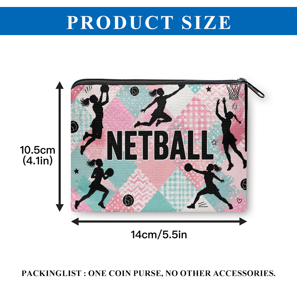 TEMU Netball-themed Coin Purse Suitable For , Zipper Closure With Card Holder, Lightweight Multifunctional Handbag For Cash Storage, Gift For,, Gym,