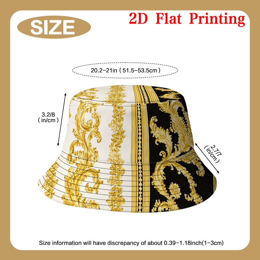 TEMU 2d Flat, 1pc Golden Baroque Swirls Pattern Unisex Novelty Fisherman Hat -season Hat Never Goes Fashion, 2d Flat
