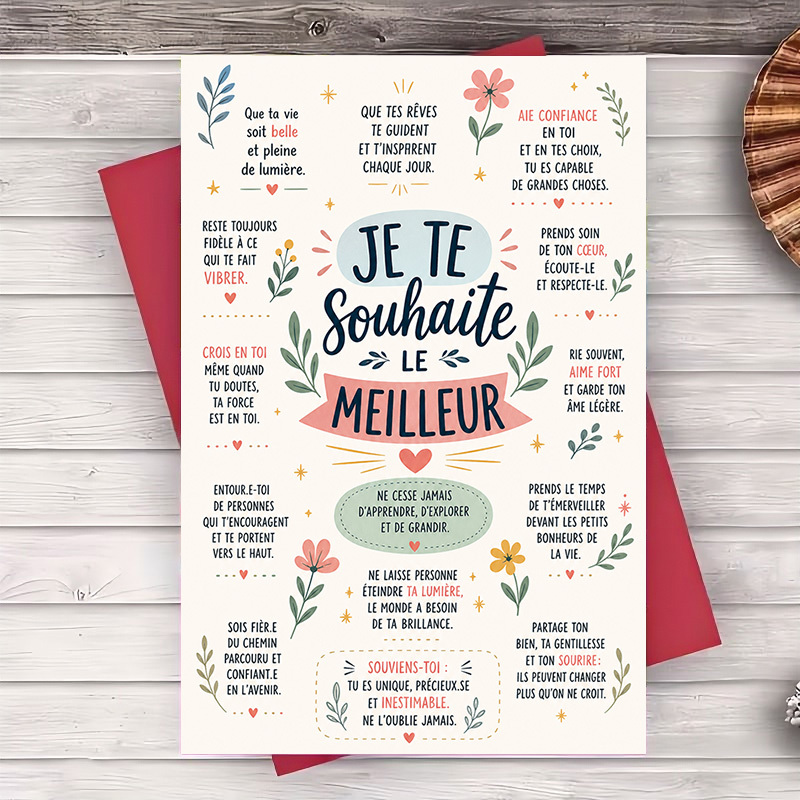 TEMU 1 enveloppe et 1 carte de vœux, carte de vœux avec des citations positives en français pour et , parfaite pour encourager et souhaiter un