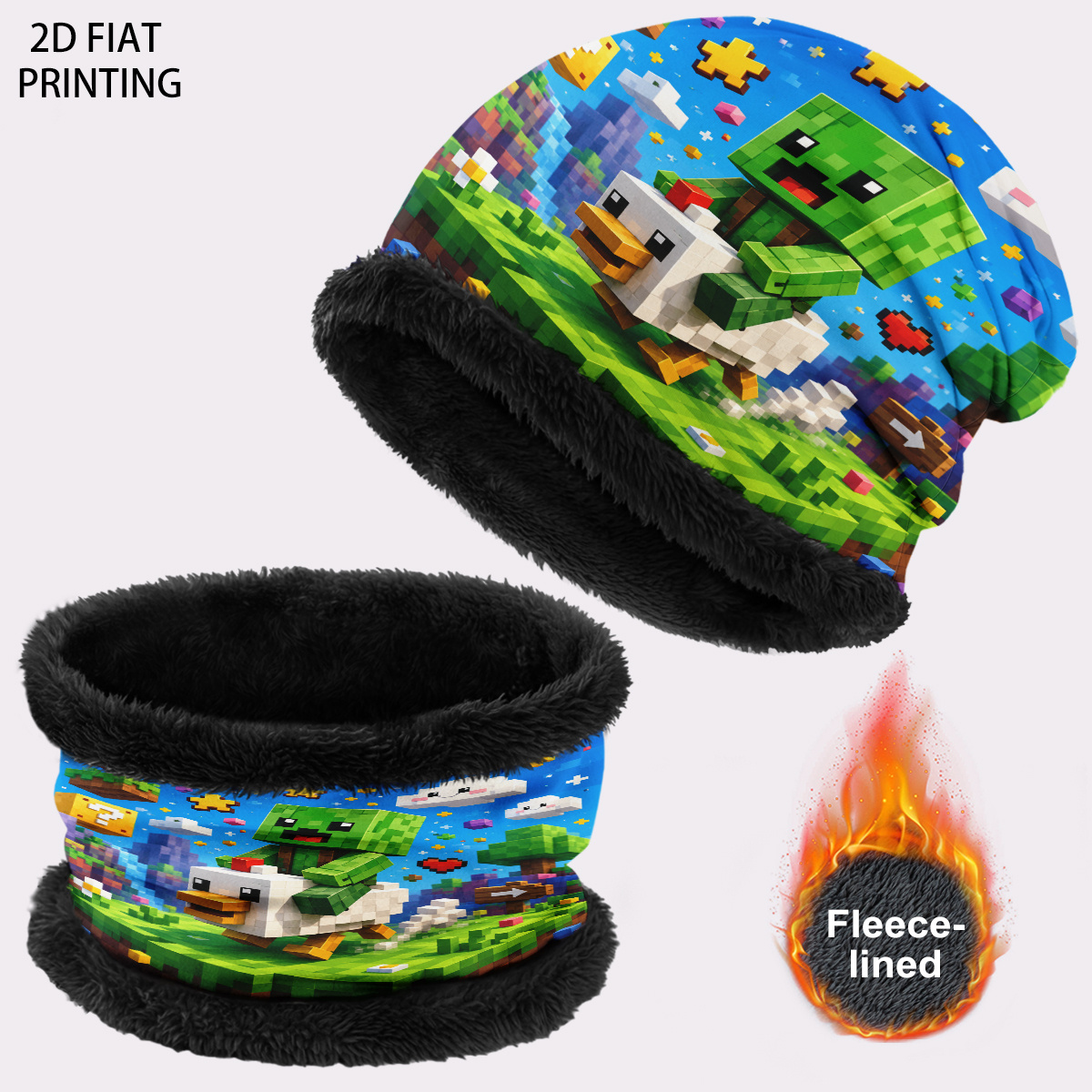 TEMU Bonnet d'hiver et cache-col à motif Pixel Art chevauchant un - Bonnet d'hiver à impression intégrale pour l'extérieur, pour hommes et femmes,