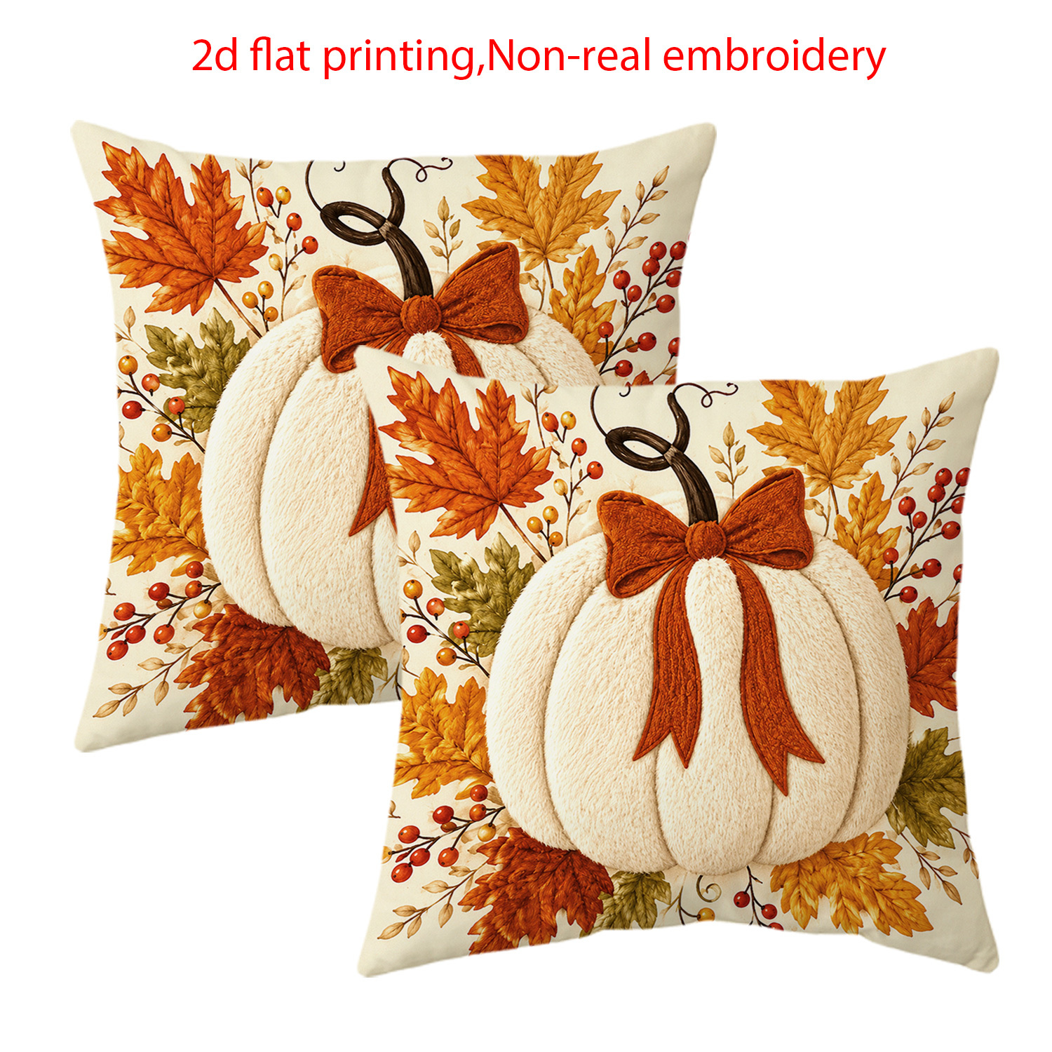 TEMU Housse de coussin 2D Plate - 2 pièces Thanksgiving Ferme Rurale, Impression 2D Plate, Motif Citrouille Broderie Non Réelle, Décoration d'Automne