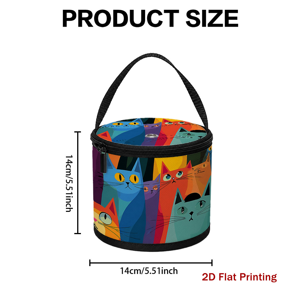 TEMU 1pc Colorful Cartoon Cats Artwork Printed Yarn Holder Bag - Craft Organizer For Knitting & Crocheting, Spool Storage Container, Ideal Gift For