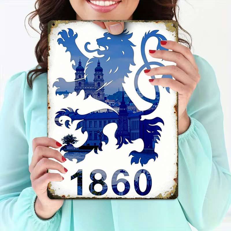 TEMU 2d Flat, 2d-flat,1pc,vintage Metal Sign 1860 Lion Emblem,creative Tin Sign Garage Decoration, Lettering, Highquality Print, Home Decorators, 2d