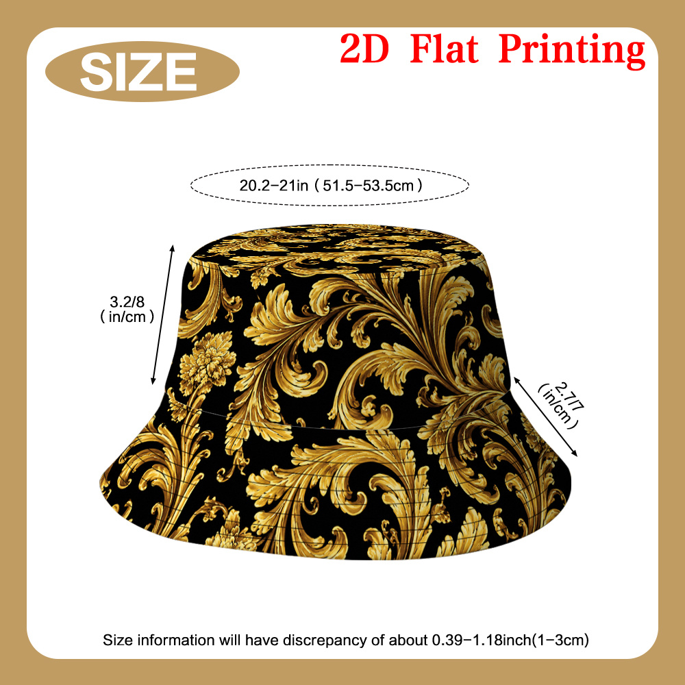 TEMU 2d Flat, 1pc Elegant Golden Pattern Unisex Novelty Fisherman Hat -season Suitable For Soft Brim Hat Won't Hurt Your Head During Wear, 2d Flat