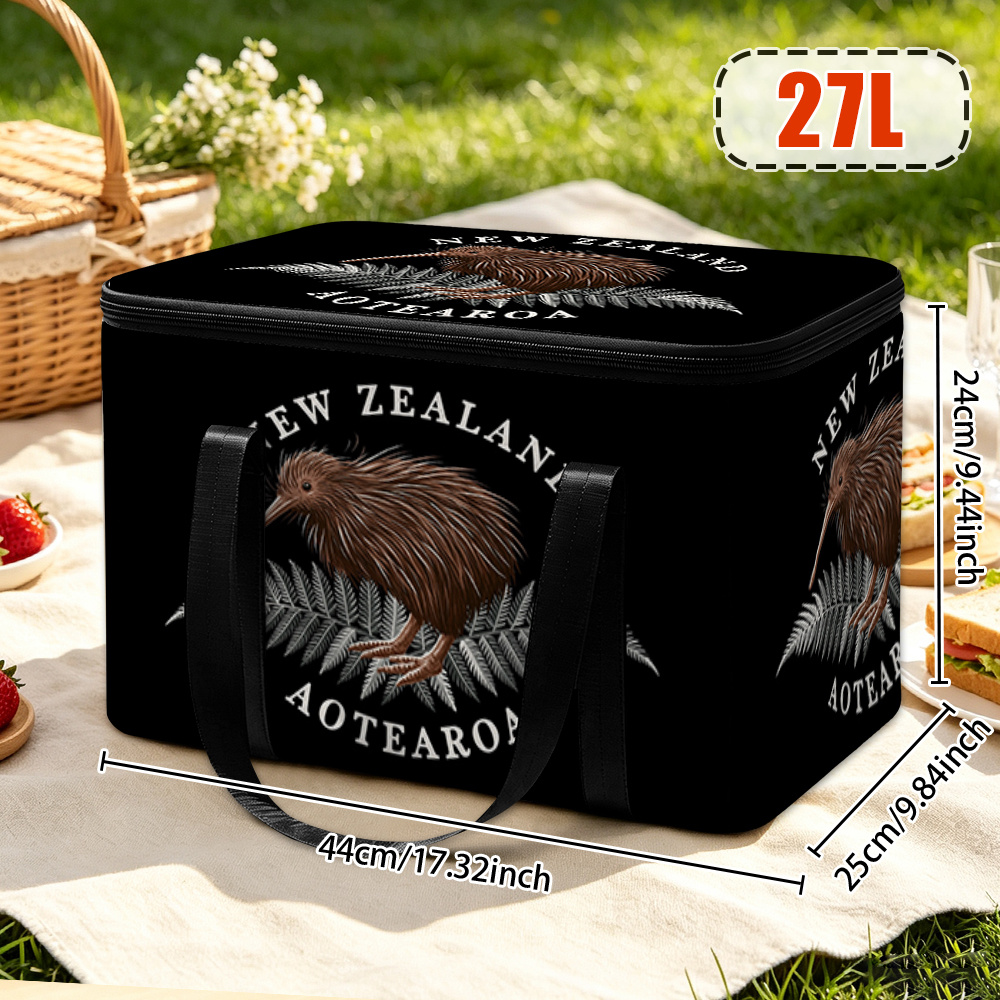 TEMU 1pc Large Insulated Cooler Bag, New Zealand Kiwi Printed Tote Bag With Aluminum Film Lining For Outdoor Picnic & Daily Use - Not For Direct Food