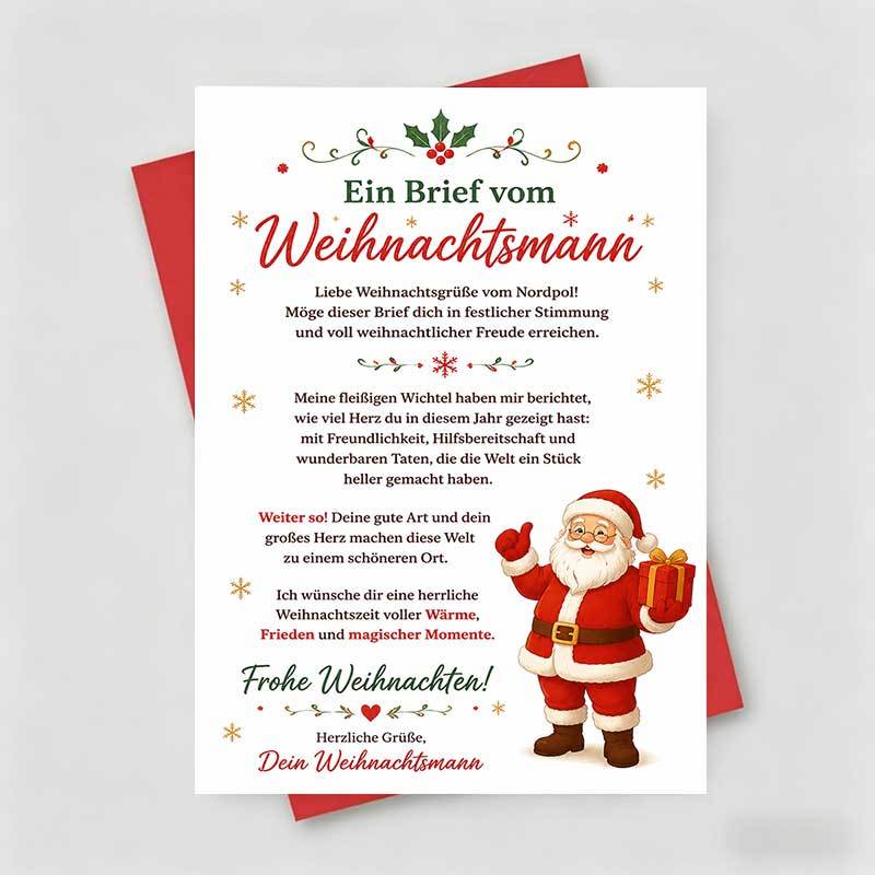 TEMU 1 Greeting Card + 1 Envelope Christmas Greeting Card, Santa Holding Gift Box " Pole", Suitable For , Festive Folded Card.