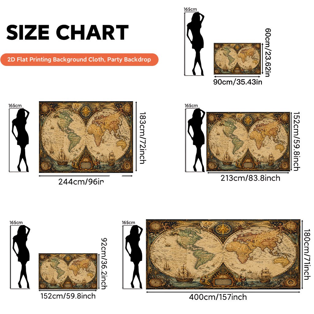 Ancient World Map Exploration Background Cloth Banner