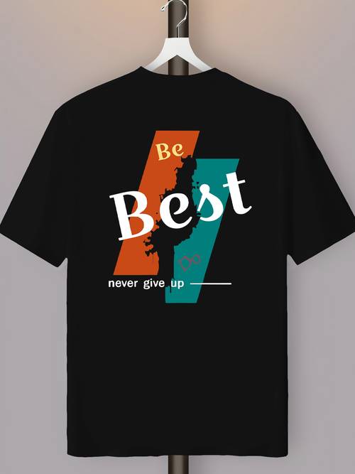 herren oversized t-shirt „ never give up“ – motivations-aufdruck auf dem rücken, rundhals, kurzarm-top mit brustlogo, sommerliche lässige streetwear-basic-t-shirt, für fitnessstudio, freizeitkleidung & lagenlooks