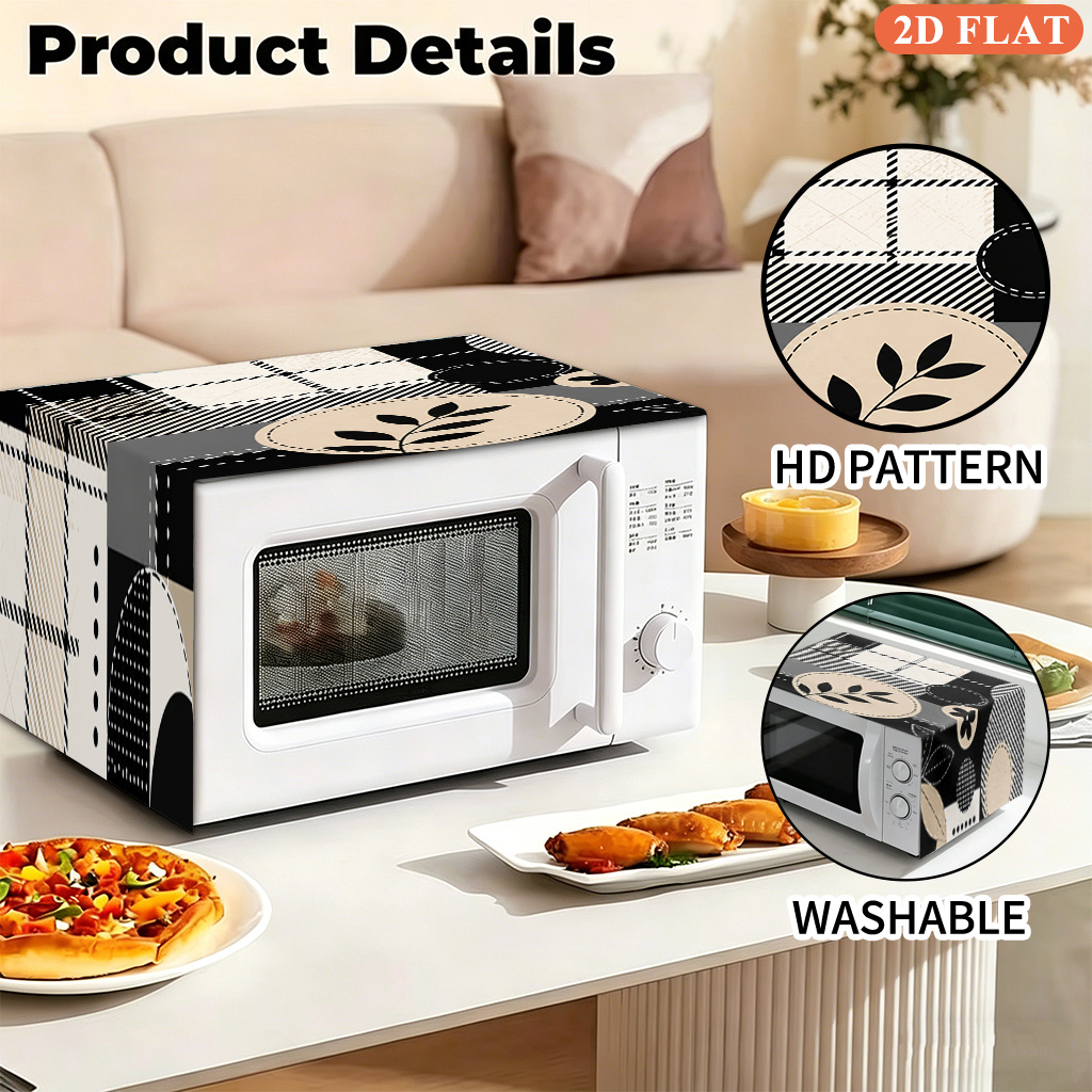 TEMU 2d Flat 1pc, Geometric Lines Plant Collage, Dustproof Microwave Oven Cover, Keeps Microwave , Microwave Oven Decorative Cloth, Modern Kitchen