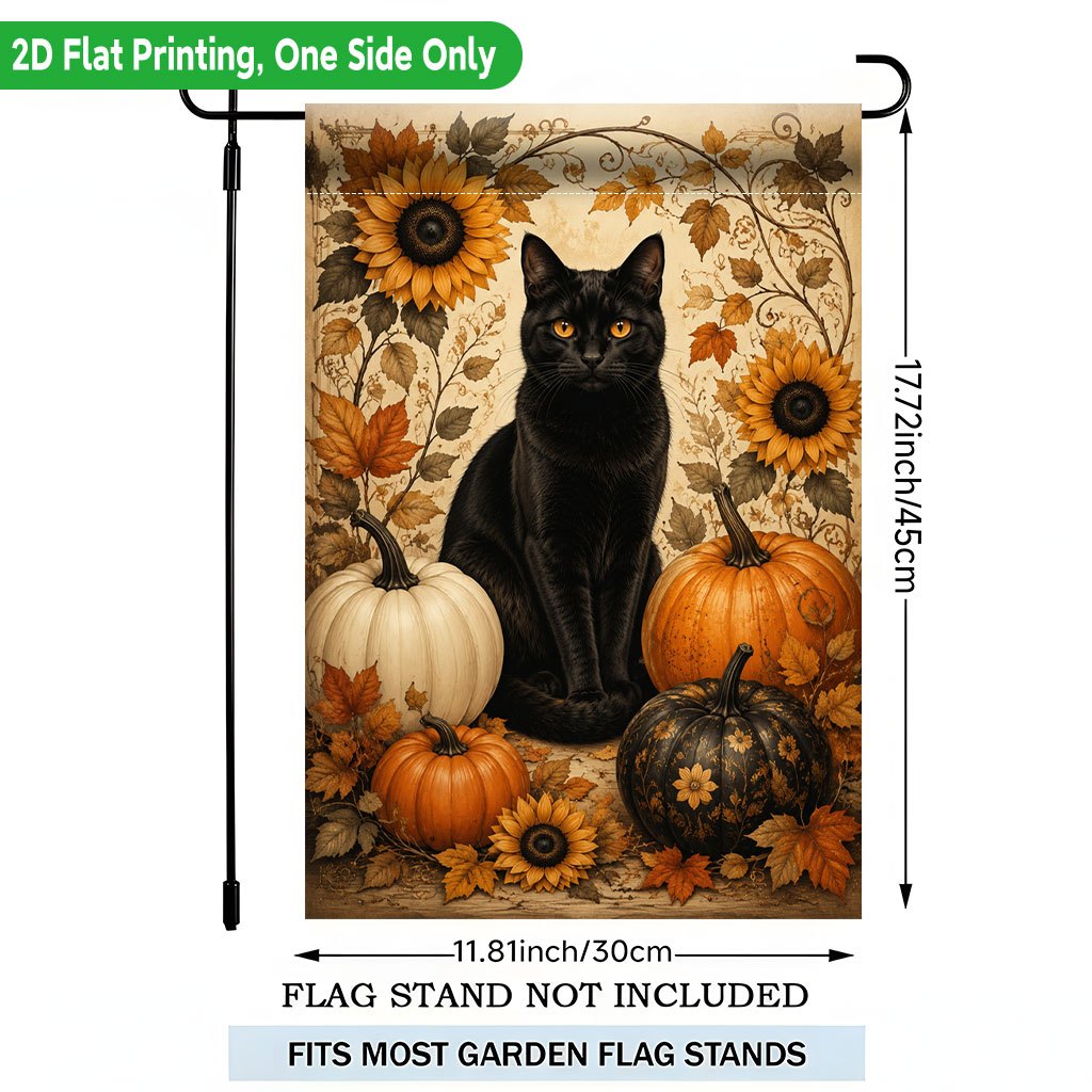TEMU 2d Flat - 2d Flat Printing Garden Flag 1pc, Autumn Cat And Pumpkin Display Single-sided Printed Garden Flag, Suitable For Party Outdoor Indoor