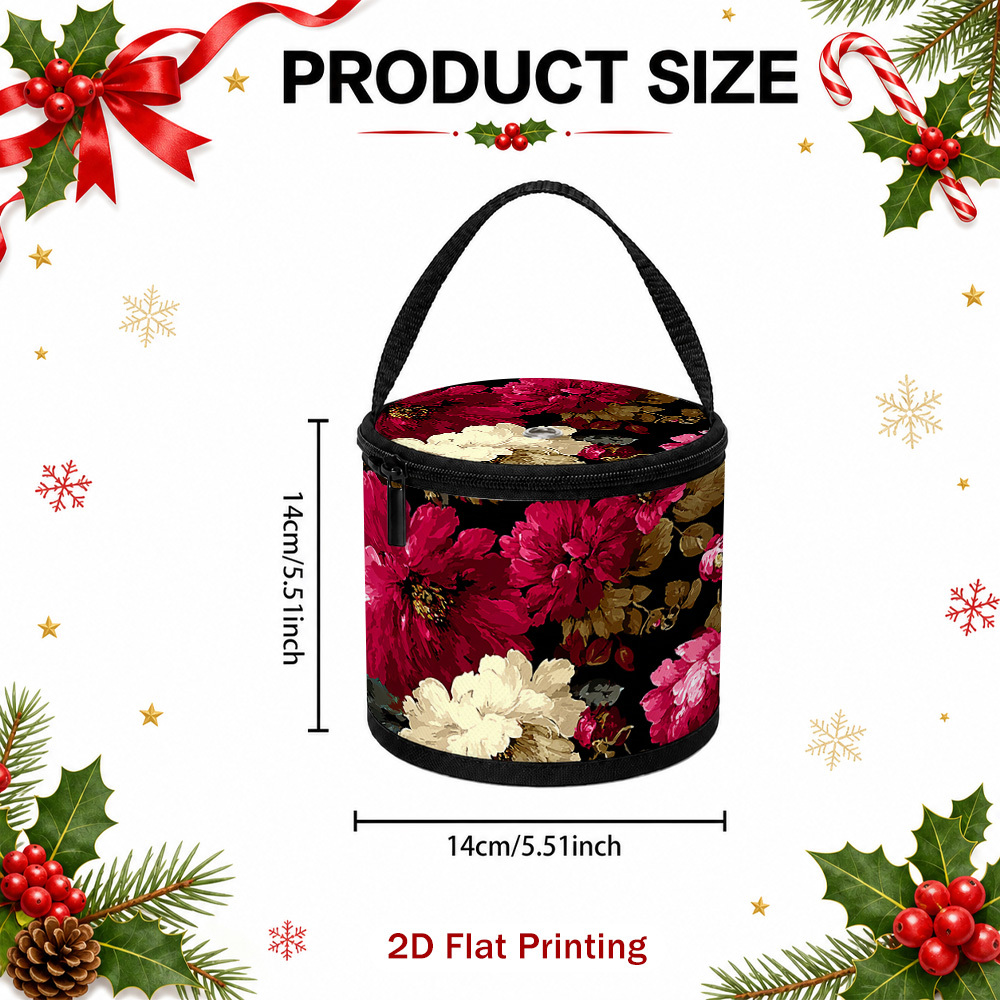 TEMU 1pc Vintage Floral Design Flowers Print Yarn Storage Bag - Portable Knitting Organizer Bucket For Crochet Hooks, Wool Balls & Craft Supplies,