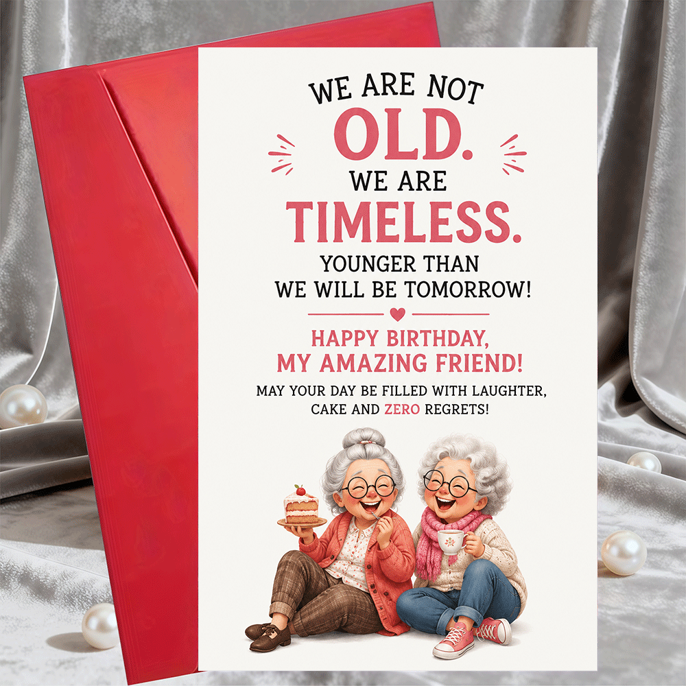 TEMU 1 Carte de vœux + 1 Enveloppe - Carte d'anniversaire amusante pour meilleure - Design intemporel - Carte plate en papier pour femme - Cadeau de