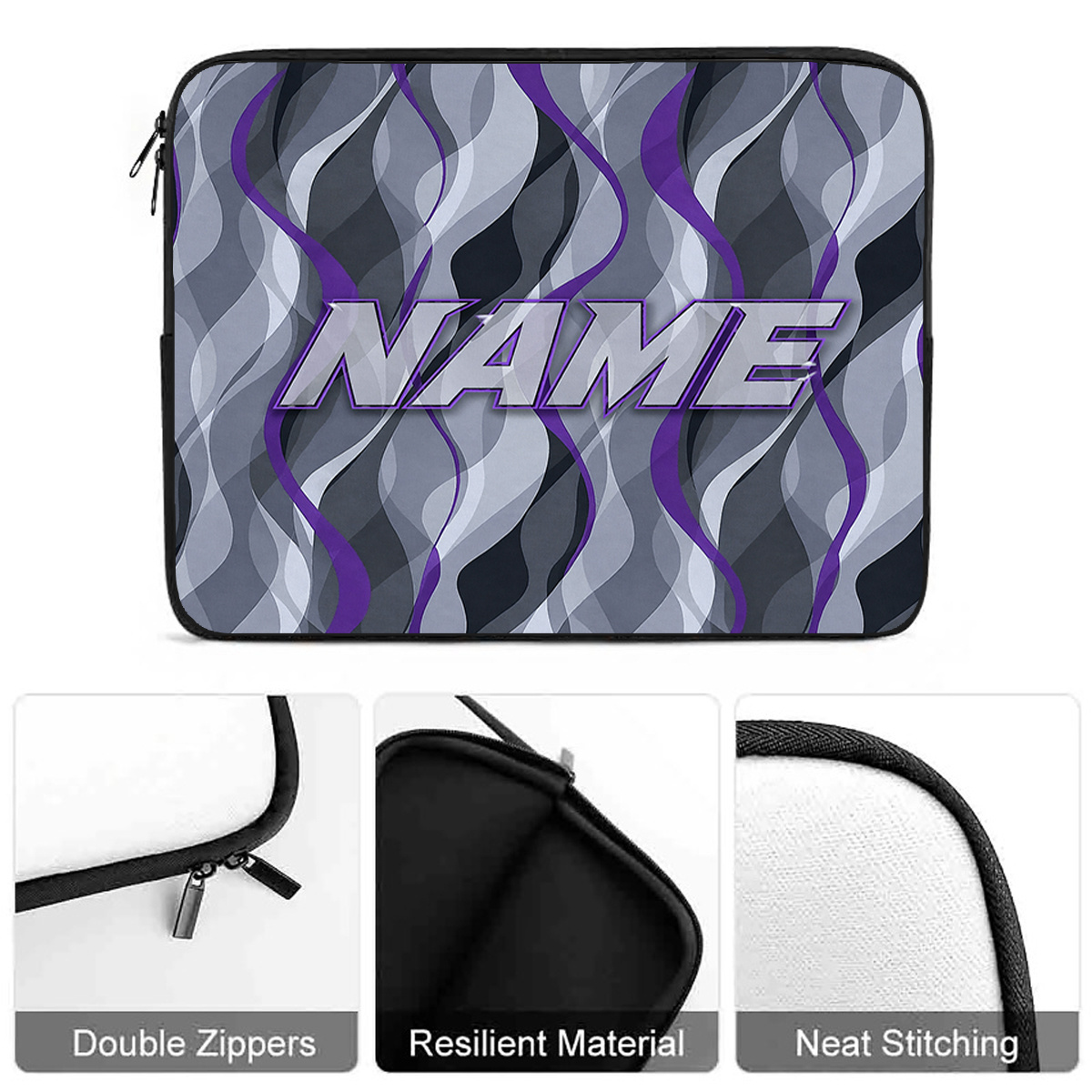 Customized Purple Waves 2D Flat Pattern Laptop Sleeve