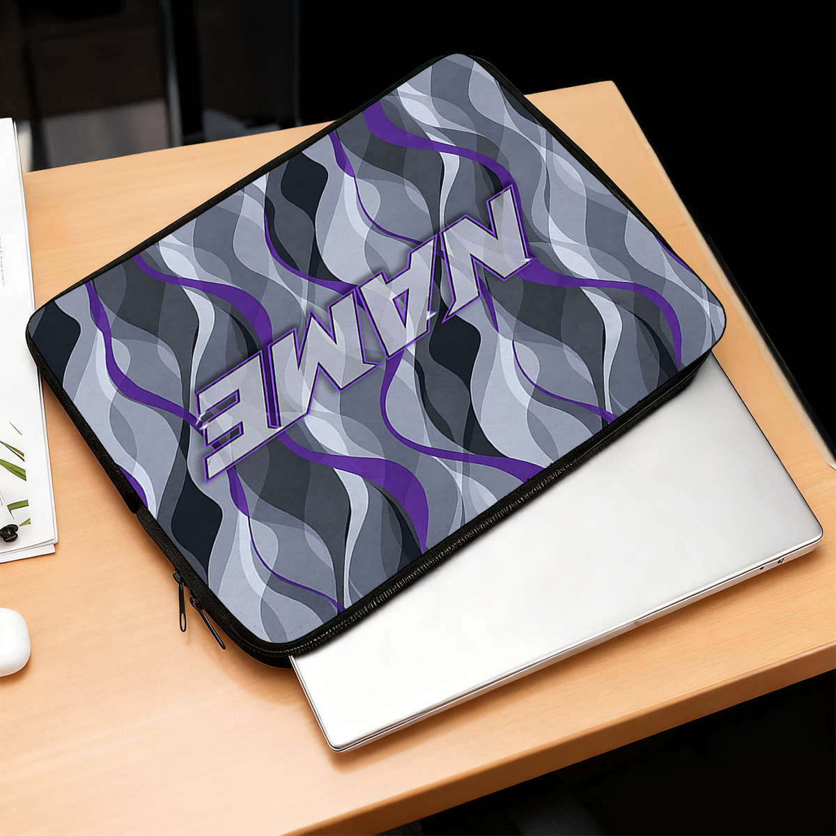 Customized Purple Waves 2D Flat Pattern Laptop Sleeve