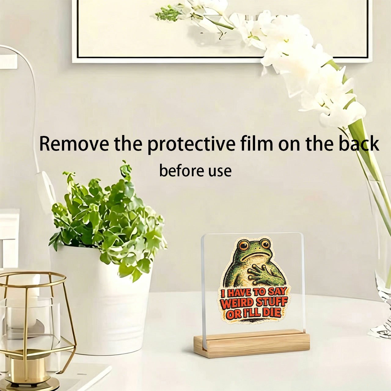 TEMU 1 pièce Panneau de bureau décoratif sur pied à motif de grenouille avec "JE DOIS DIRE DES TRUC BIZZARES JE VAIS ", convient pour , la décoration
