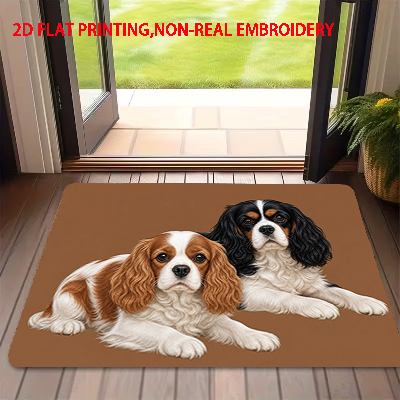 TEMU 1pc, 2d Flat Printing, King Charles Spaniel Lying Down Pattern Entrance Door Mat, Colorful Non-slip, Machine Washable Mat, Suitable For Home