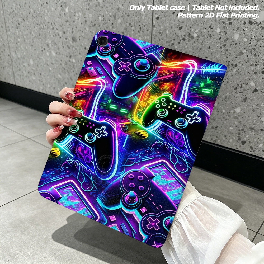TEMU 2d Flat Printing Pen Tray Tablet Case For Tab A8 X205 Tab A9+ X210 X215 10.5" 11" Magnetic Auto Wake Sleep Tablet Shell, Neon Gaming Controller