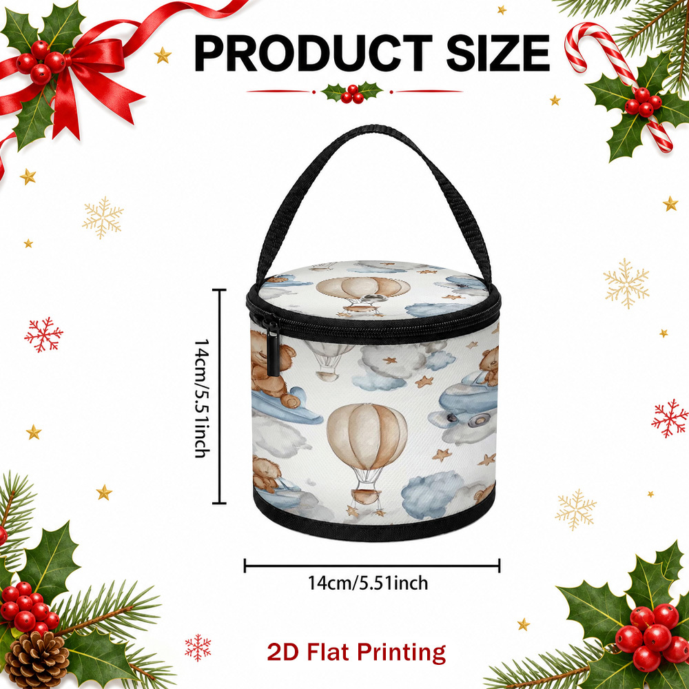 1pc yarn storage organizer with collapsible zipper lid yarn outlet hole portable handle suitable for knit crochet craft supplies cute   balloons clouds yarn holder for diy crafts portable yarn organizer for home 2d flat yarn storage