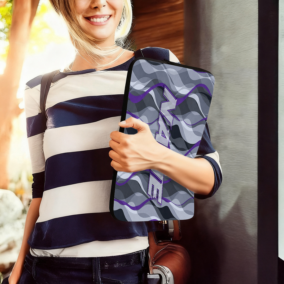 Customized Purple Waves 2D Flat Pattern Laptop Sleeve