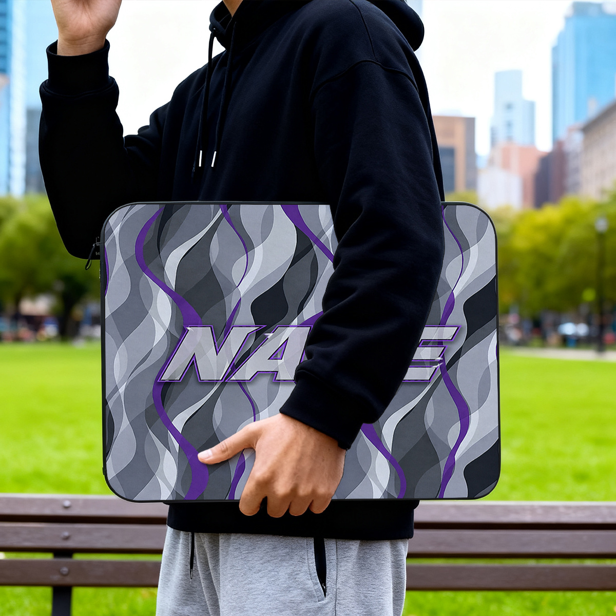 Customized Purple Waves 2D Flat Pattern Laptop Sleeve