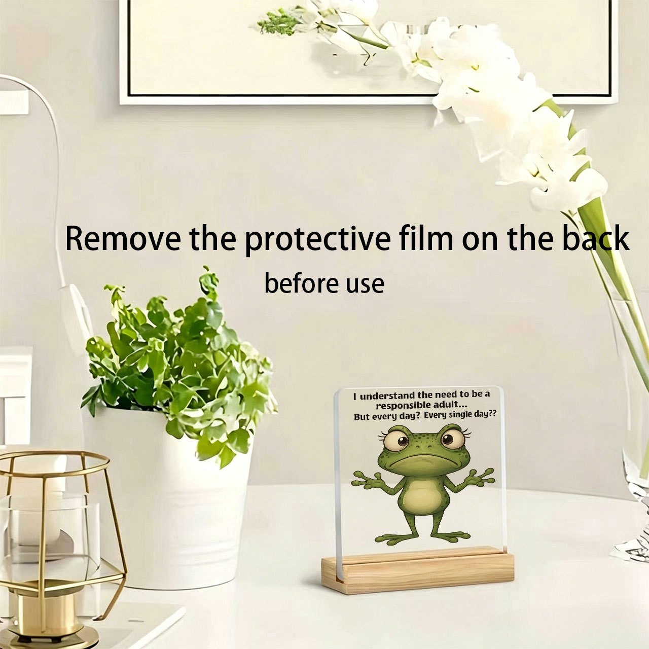 TEMU 1pc Cartoon Frog " " Slogan Standing Decorative Desktop Sign, Suitable For Work, Office Desk Decoration, Paperweight, Study, Bar Countertop