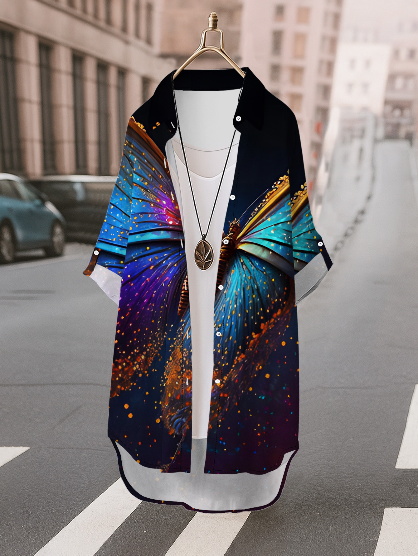 womens long sleeve extended shirt     scene casual long sleeve shirt dress for colorful   shadow versatile summer printed lapel shirt with extended length