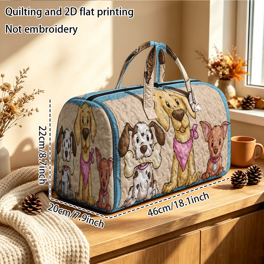 TEMU Quilting And 2d Flat Printing Not 3 Cute Cartoon Dogs Quilted Tote Bag, Quilted Travel Bag, Quilted Duffle Bag, For Large Capacity Tote Travel