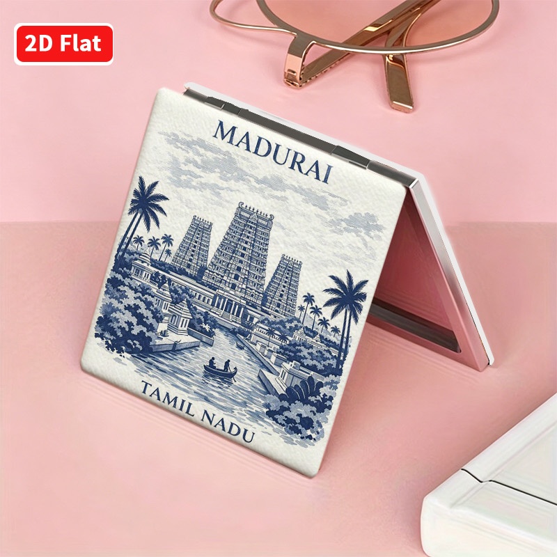 item picture 2d flat 1pc   tamil   style folding mirror size 6 7x7 1  64x2 8 inches portable pocket mirror suitable for handbags travel camping home use handheld double sided makeup mirror for women
