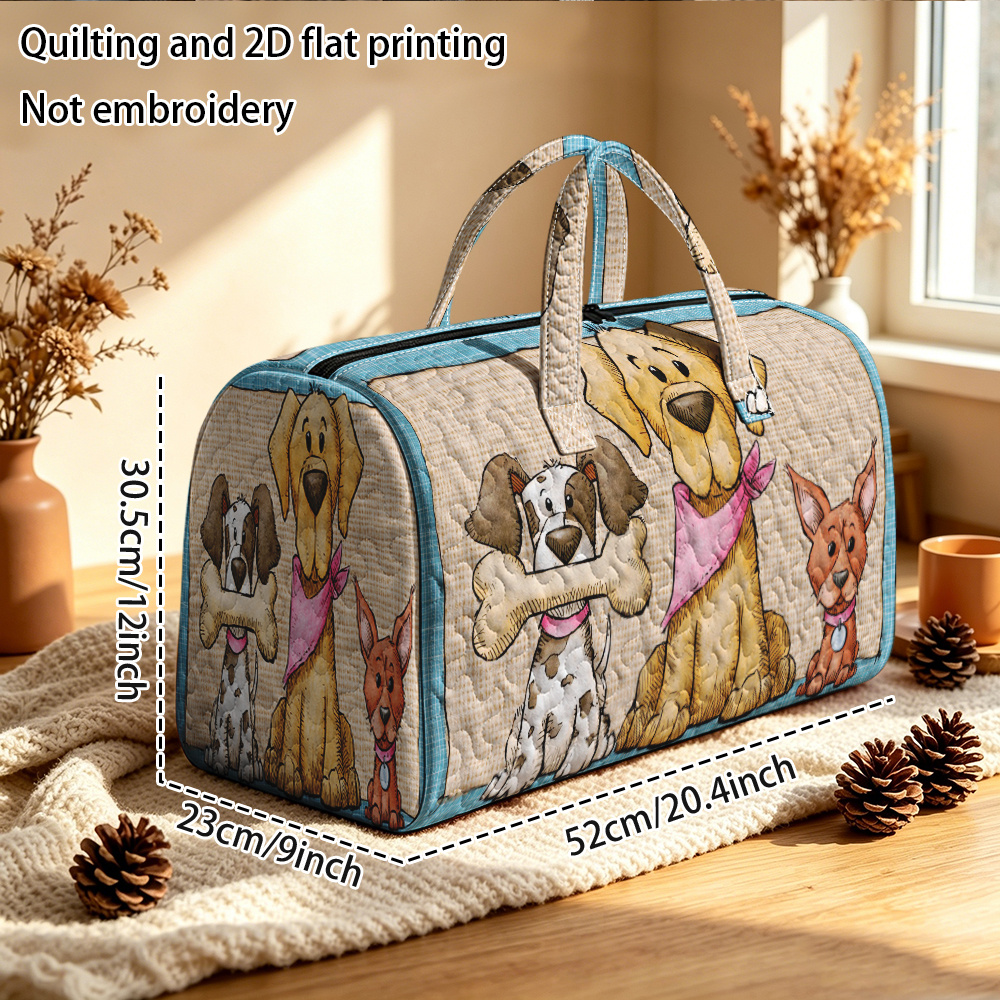 TEMU Quilting And 2d Flat Printing Not Embroidery 3 Colorful Cartoon Dogs Quilted Tote Bag,quilted Travel Bag,quilted Duffle Bag,for Large Capacity