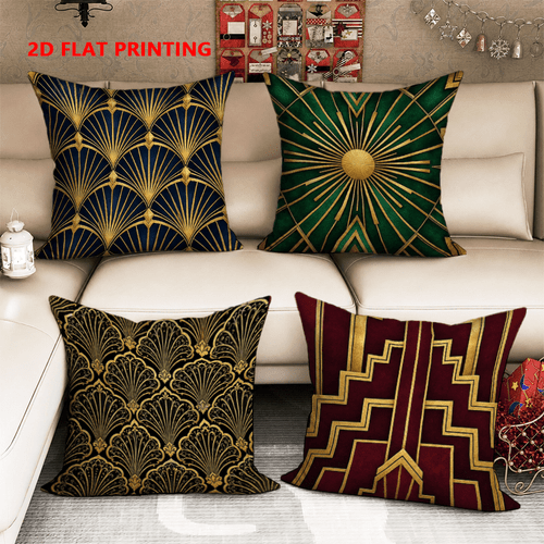 2d flat - 4 pezzi, stampa 2d flat, federe stampate in stile art déco per soggiorno, stampa su un , cuscinetti decorativi , materiale in poliestere, multi-misura, chiusura con cerniera, lavabili in lavatrice, adatti per , soggiorni