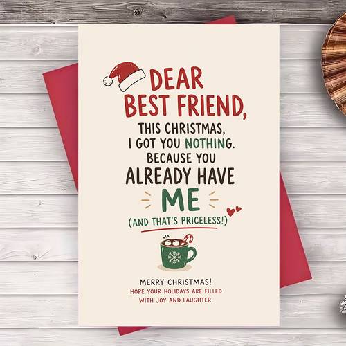 item picture 1pc Envelope And 1pc Funny Greeting Card Funny Christmas Greeting Card for Best Friend Holiday Gift Card with Humorous Message for Friends And Coworkers Seasonal Celebration Stationery