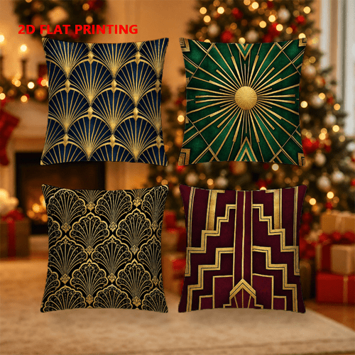 immagine dell'articolo 2d flat - 4 pezzi, stampa 2d flat, federe stampate in stile art déco per soggiorno, stampa su un , cuscinetti decorativi , materiale in poliestere, multi-misura, chiusura con cerniera, lavabili in lavatrice, adatti per , soggiorni
