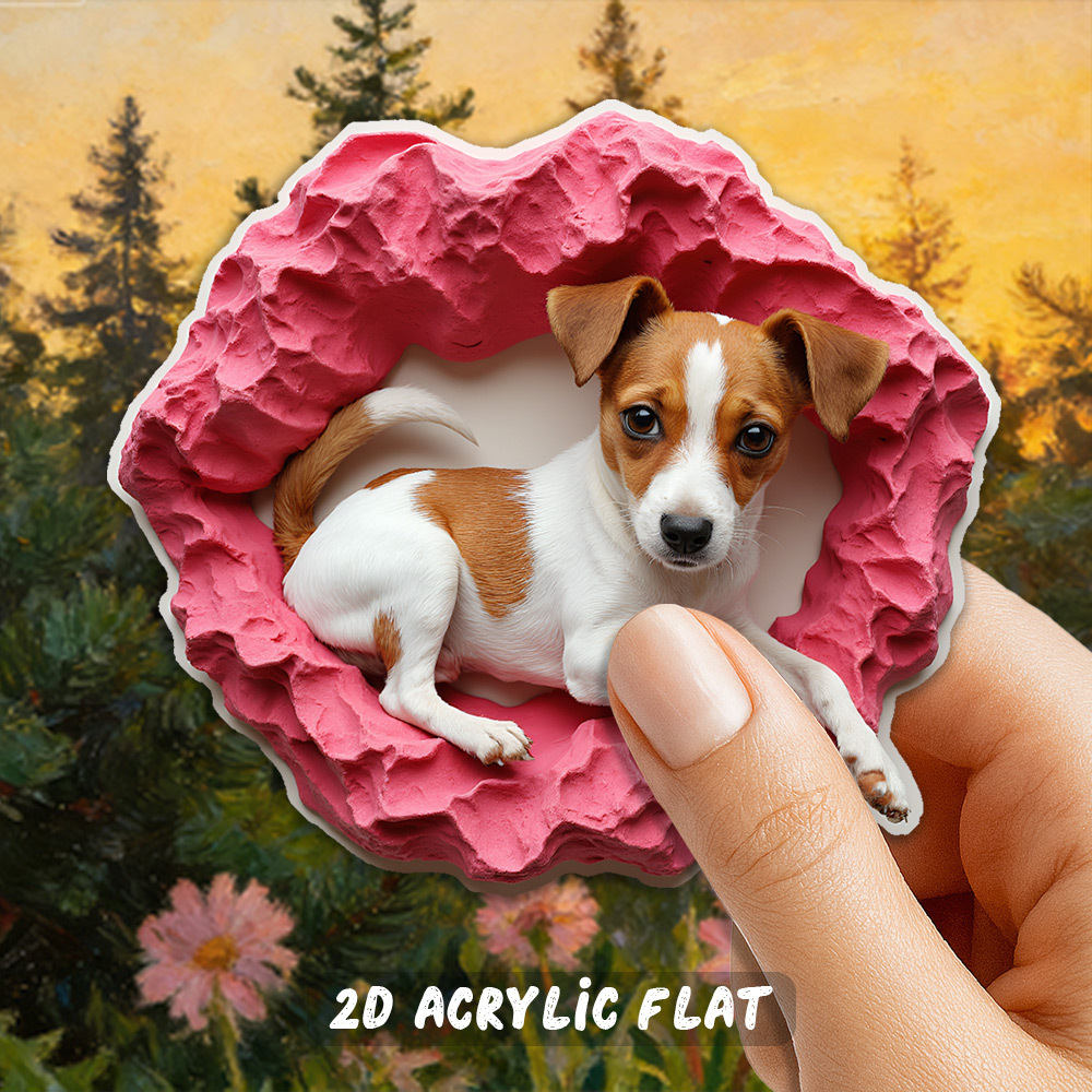 TEMU 1 aimant de réfrigérateur plat 2D en acrylique, décoration intérieure, décoration de cuisine, portrait de Terrier - relaxée, , veste marron et