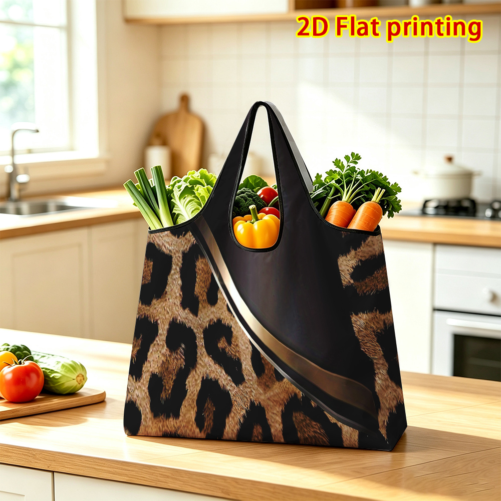 TEMU 1pc, Leopard Print Folding Reusable Tote Bag
