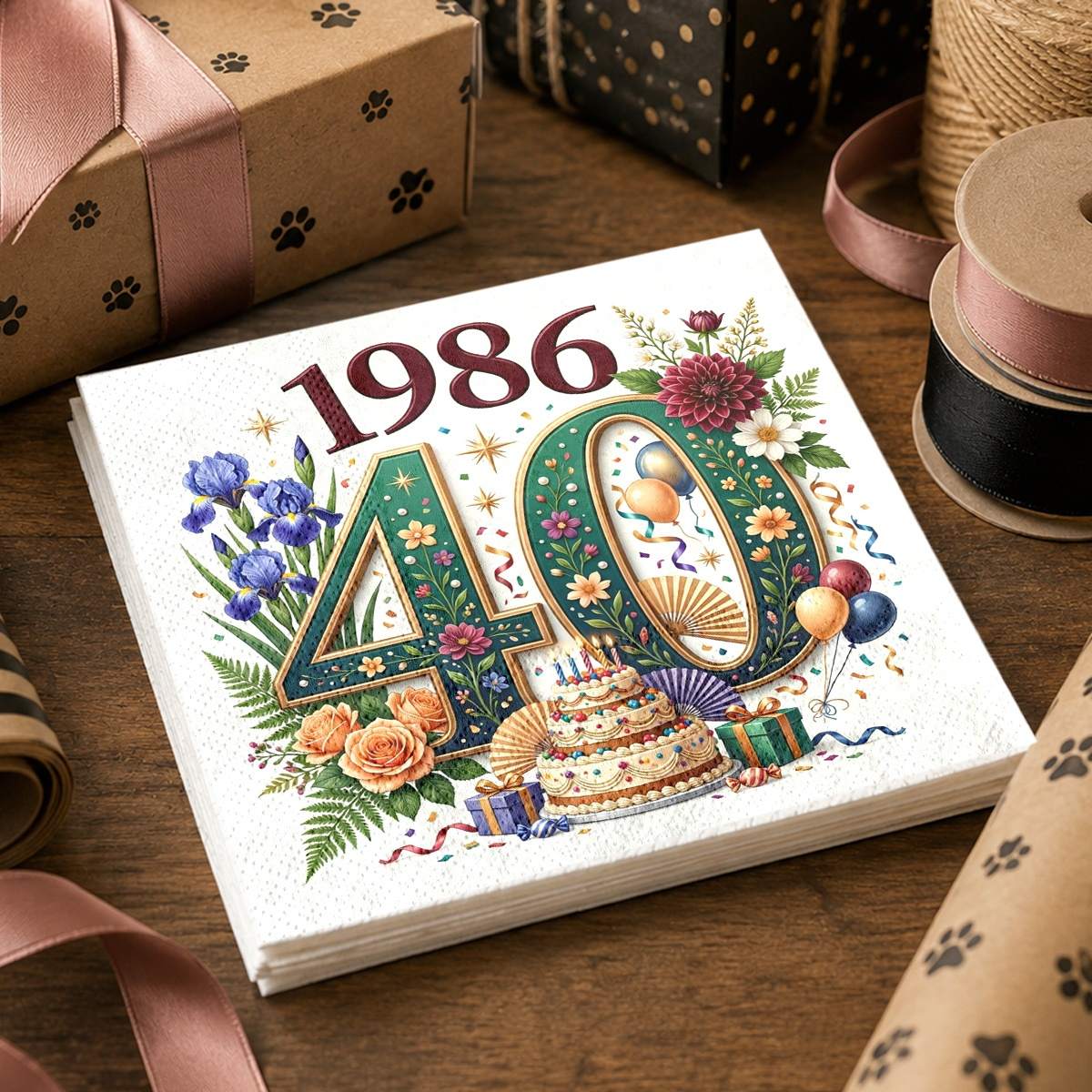 TEMU 20 serviettes à 2 couches sur le thème de votre 40e anniversaire en 1986, serviettes de cuisine, pour , les réunions , le camping, la décoration